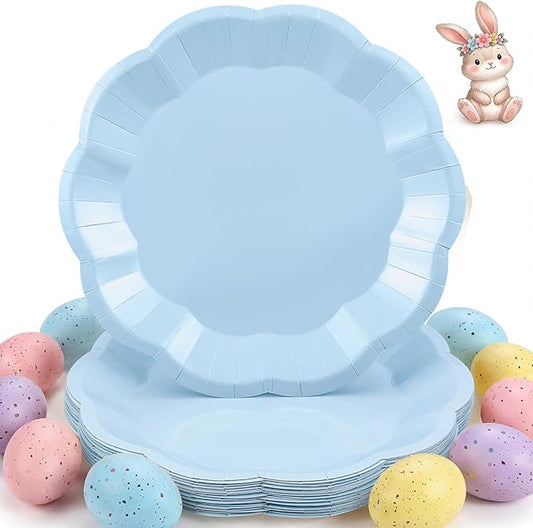 30 Pcs Light Blue Paper Plates 9 Inch Scalloped Baby Blue Plates Disposable Dinner Plate Party Plate for Wedding, Boy Baby Shower, Birthday, Easter Party