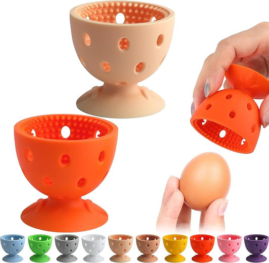 2 PCS Egg Washer for Fresh Eggs, Silicone Egg Brush Cleaner, Egg Cleaner Scrubber for Fresh Eggs, Reusable Multipurpose Washing Egg Tool for Fruits and Vegetables (Beige/Orange)