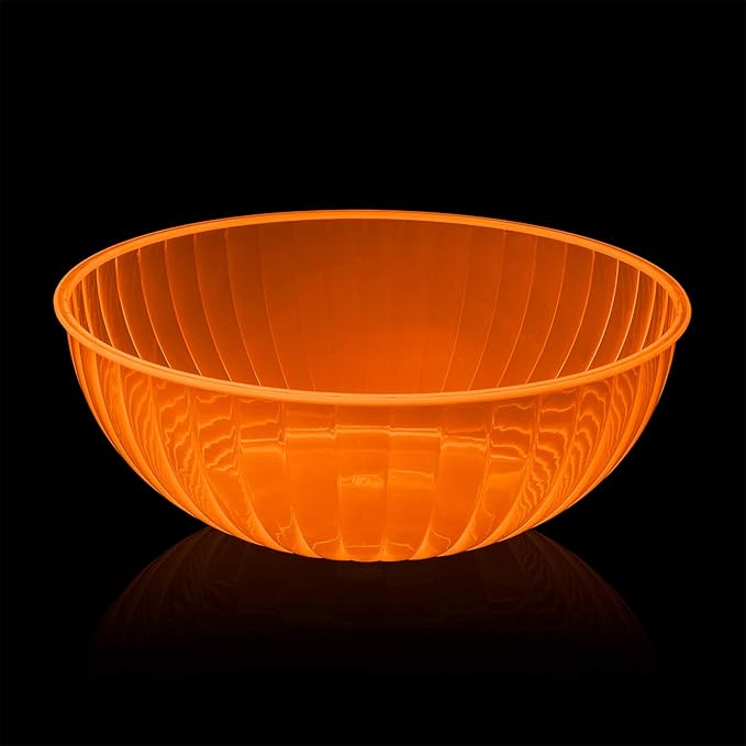Party Essentials Hard Plastic 192 OZ./6 QT/1.5 Gallon Large Serving Bowls For Punch/Salad/Snack/Treat/Fruit, 3-Count, Neon Orange