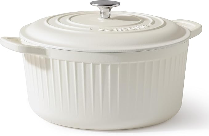SENSARTE Enameled Cast Iron Dutch Oven Pot with Lid 6.5 Quart Heavy-Duty Round Dual Handles Kitchen Pot with Cotton Potholders & Silicone Trivet, Pot for Bread Baking, Stews, Braising, Roasting, Oven Safe up to 500°F, White