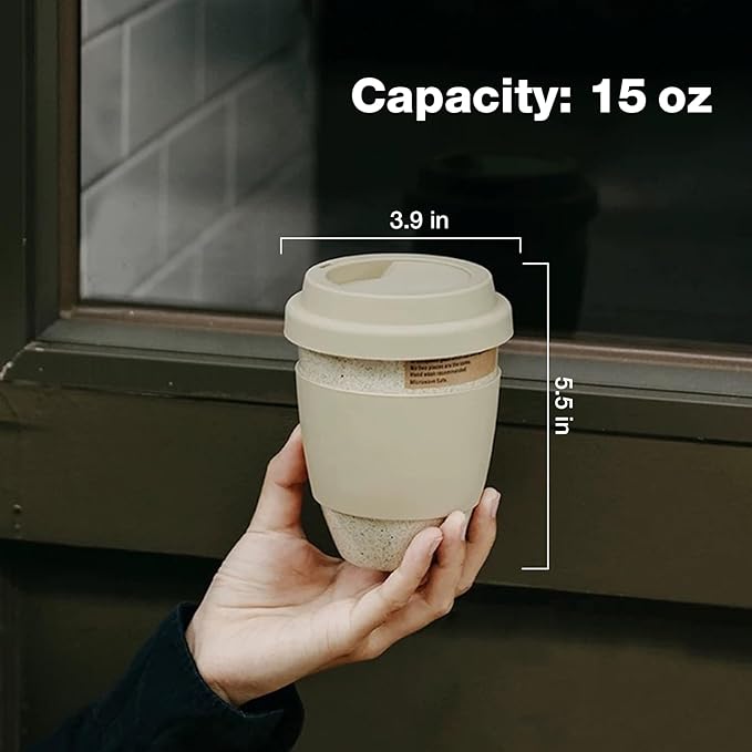 Ceramic Travel Mugs with Silicone Lids, 15 oz Portable Coffee Mug Travel Unique To Go Mug, Reusable Coffee Cups with Non-Slip Sleeve, Cappuccino,Tea,Latte,Iced Coffee Cups, Dishwasher Safe