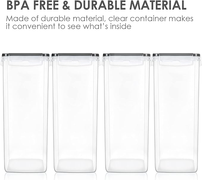 Vtopmart Extra Large Tall Airtight Food Storage Containers, 4 Pieces 5.9qt/6.5L Plastic PBA Free Kitchen Pantry Canister for Spaghetti, Flour and Baking Supplies, with 24 Labels, Black