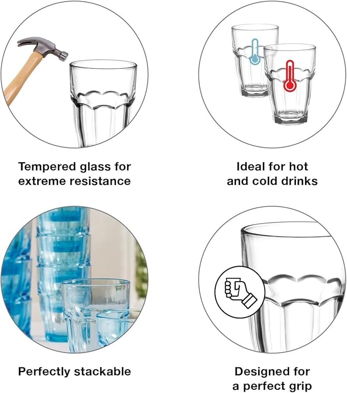 Bormioli Rocco Rock Bar Juice Glasses, Set of 6-7.25 Oz. Stackable Drinking Glasses for Cocktails, Desserts & Soft Drinks - Space-Saving Everyday Glass Tumblers, Dishwasher Safe