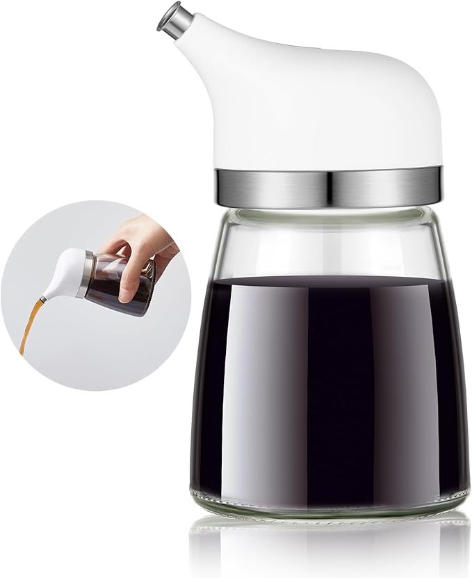 1 Pcs Dispenser Set 5 oz, White Glass Soy Sauce Dispenser, Small Olive Oil and Vinegar Bottles, Soy Sauce Bottle, Non Drip Spout Cruet Bottle Container for Kitchen Cooking