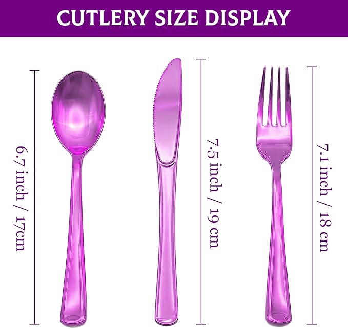 306 Pack Plastic Silverware Set - Heavy Duty Silverware Disposable Set - 102 Forks 102 Knives 102 Spoons Plastic Cutlery Disposable Utensils Set for Easter Party Dinner Wedding Gathering（Purple）