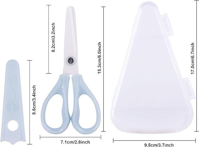 Baby Food Scissors Kicthen Shears - Portable Healthy Cute Kids Ceramic Scissors with Storage Case - Ideal for Cutting Meat, Chicken, Vegetables, and Fruits (Blue)