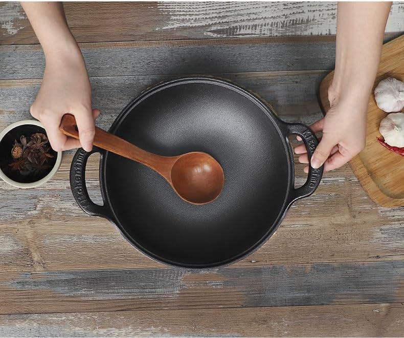 Cast Iron Wok with Dual Handle, Wok with Lid 9 inch