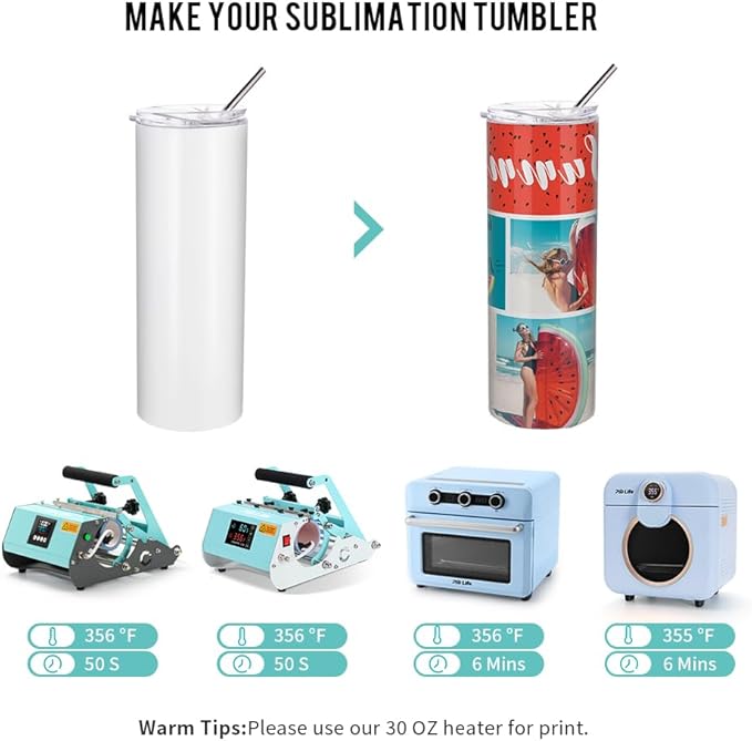 PYD Life 24 Pack Sublimation Tumblers Blanks Skinny 20 OZ White Straight Bulk Stainless Steel Cups with Metal Straw and Lid for Tumbler Heat Press Machine Sublimation Print