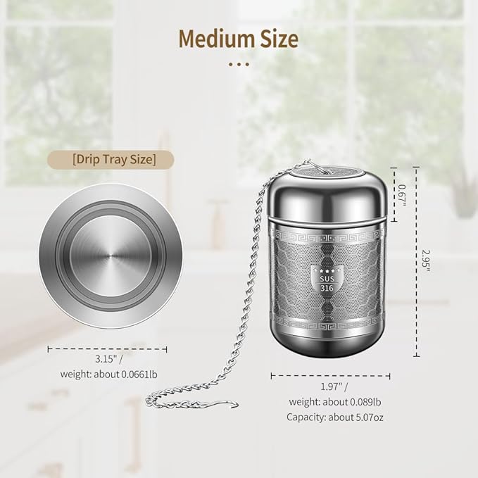 2 Pack 316 Stainless Steel Loose Leaf Tea Infuser – Tea Connoisseur's Choice for White, Green, Oolong, Black, and Herbal Teas (2 Pack - Medium)
