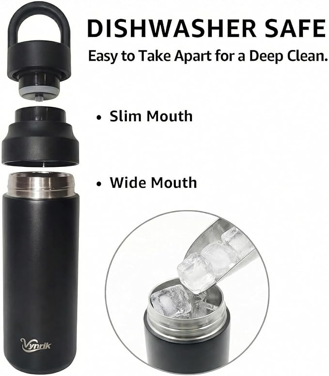 Black Stainless Steel Water Bottle Insulated 20 oz Tumbler with Handle,Leak Proof Travel Bottles,Water Cup with Lids