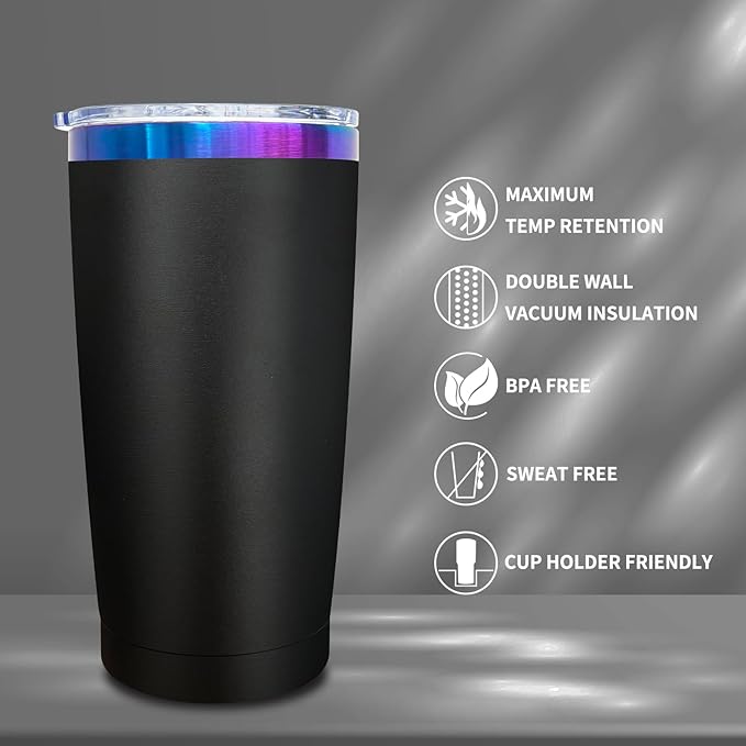 20 oz Tumbler Bulk 12 Pack Stainless Steel Tumblers with Lids and Straws, Double Wall Vacuum Insulated Travel Coffee Mug for Laser Engrave, Powder Coated Cups for Hot and Cold Drinks (Black,12 pack)