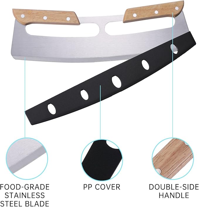 2 Pack Pizza Cutter Rocker with Wood Handles & Protective PP Cover, 14" 430 Stainless Steel Pizza Slicer Wheel, Big Pizza Knife Cutters Kitchen Tool (14 inch)