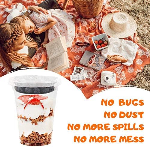 Aatriet 12 oz Clear Plastic Parfait Cups with Insert 3.25oz & Flat Lids No Hole - (20 Sets) Yogurt Fruit Parfait Cups for Kids, for Dips and Veggies, Take Away Breakfast and Snacks. No Leaking