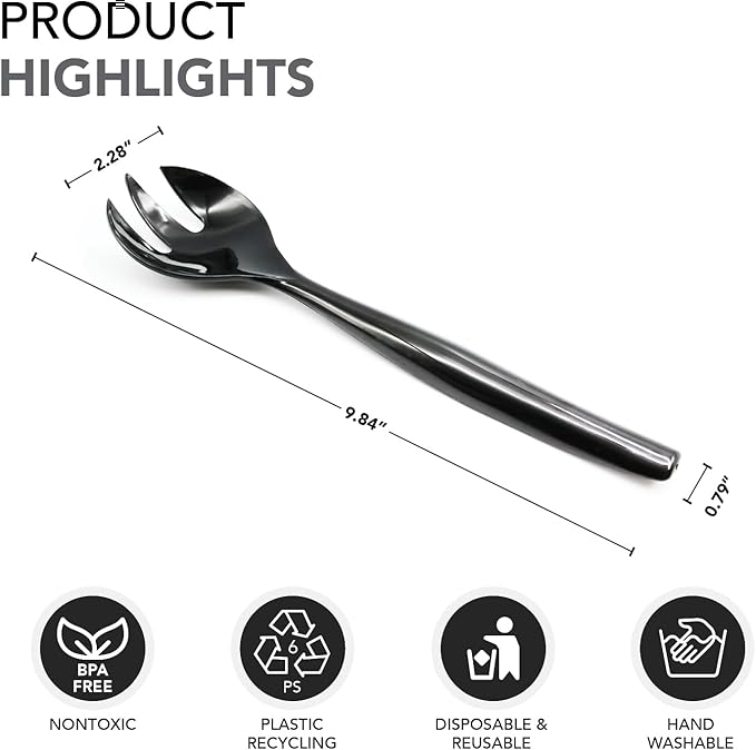 Party Essentials Disposable Heavy Duty Plastic Serving Utensils for Buffets Events Parties, 6-Sets of Spoons/Forks/Tongs, Black