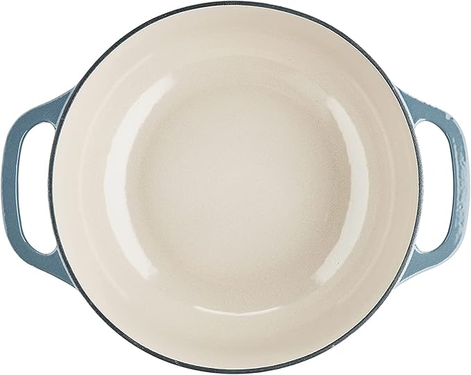 Lodge Essential Enamel Cast Iron Dutch Oven with Lid - Oven-Safe Enamel Cookware up to 500° F - Heat-Retaining Braising & Roasting Pot - Non-Toxic Cookware - 7.5 Quart, Storm Blue
