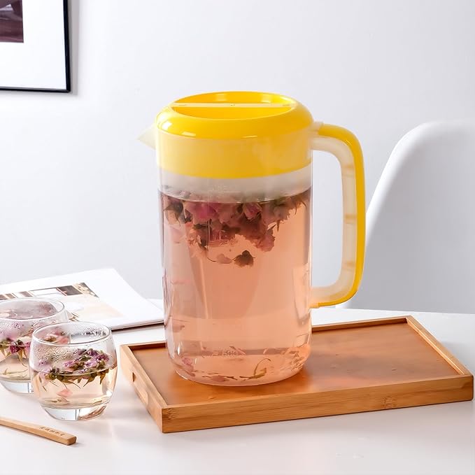 Clear Pitcher with Lid 1 Gallon, Large Plastic Ice Tea Pitcher for Fridge, Juice Pitcher Water Pitcher, Sun Tea Jug, Gallon Pitcher with Lid and Spout - Clear (green)
