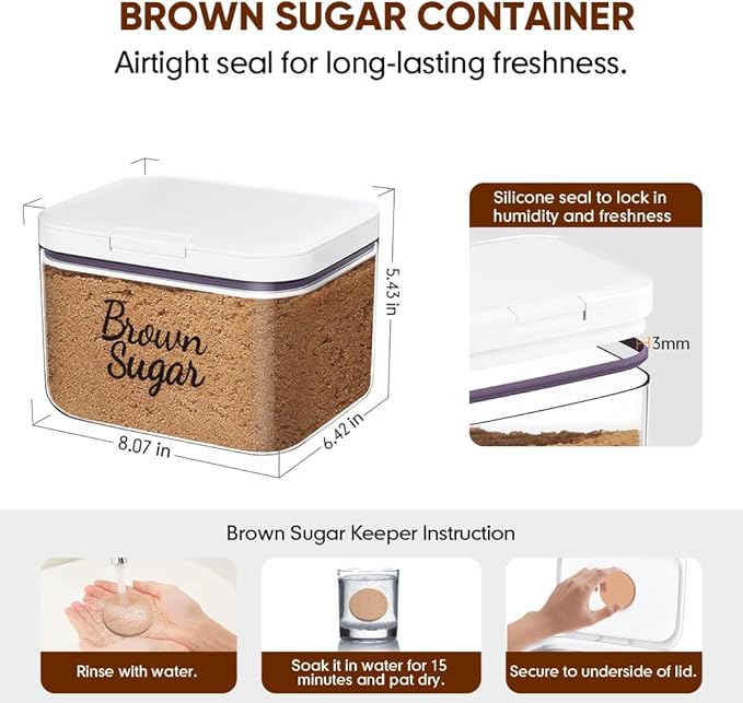 Brown Sugar Container Airtight, 3 Quart Brown Sugar Keeper Storage Container with Spoon