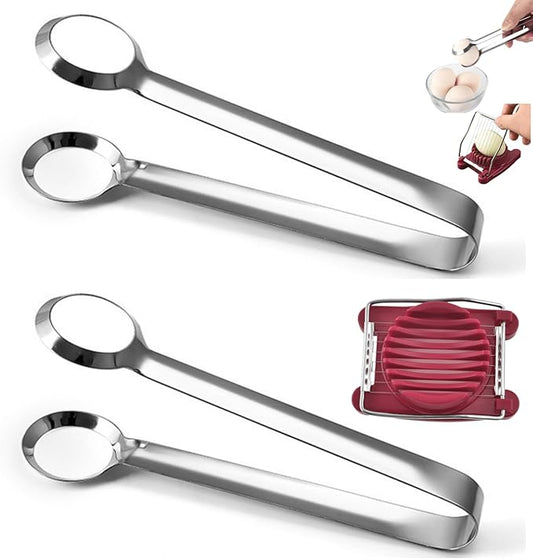 2-Piece Multifunctional Stainless Steel Boiled Egg Tongs with 1 Piece Egg Slicer – Kitchen Cooking Tools & Supplies