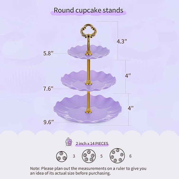 Pack of 10 NWK Cake Stand Set, with 3 x Two-Tier and 3 x Three-Tier Cupcake Stands, 4 x Appetizer Trays, 1 x Tablecloth for Birthday Bridal Baby Shower Party (Purple)