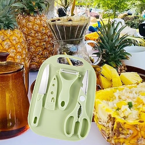 Picnic Prep Set, Cutting Board Kit with Scissors, Knife and Peeler (Green)