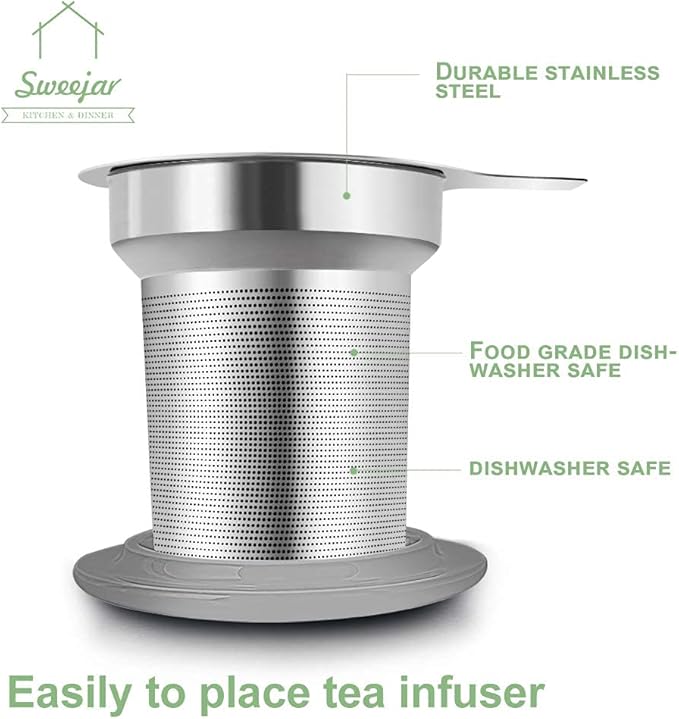 Sweejar Porcelain Tea Infuser Mug with Lid, 16 oz Teacup with Strainers for Loose Leaf Tea, Microwave and Dishwasher Safe Coffee Mug(Pink)