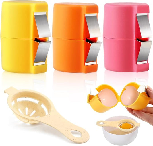 3pcs Egg Shell Opener & 1 Egg Separators,Handheld Egg Cracker Tool for Rawegg,Eggshell Cutter Hard Boiled Egg Breaker Yolk White Separator for Cooking Camping Kitchen Gadget