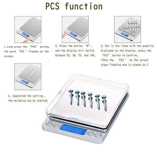 Small Digital Scale,3kg/0.1g,6.6lb,Kitchen Scale,Food Scale,with Blue Backlit LCD Display, 6 Units, Auto Off, Tare, PCS Function, Stainless Steel, Battery Included,Soft Tape Included(150cm)