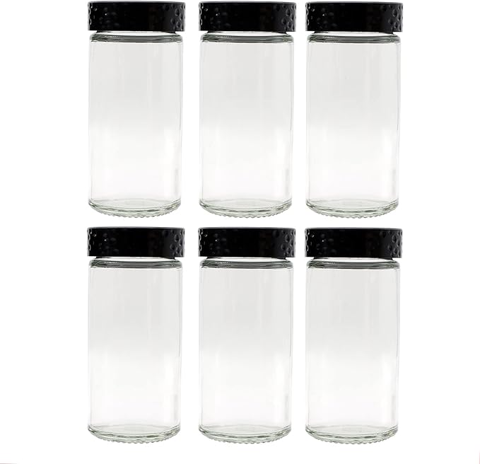 6pcs Black Spice Jars, 3 oz Glass Seasoning Bottles, Spices Container, Empty Spice Jars,Round Spice Bottles with Airtight Plastic Caps with Shaker Lids