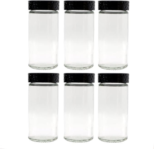 6pcs Black Spice Jars, 3 oz Glass Seasoning Bottles, Spices Container, Empty Spice Jars,Round Spice Bottles with Airtight Plastic Caps with Shaker Lids
