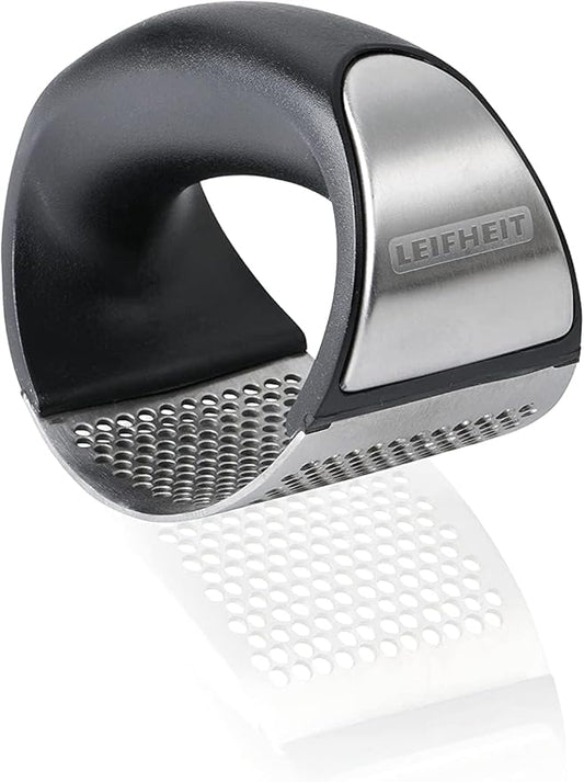 Leifheit Garlic-King Proline Garlic Press, Precision Cutting Garlic Mincer with Crush-Free Design, Ergonomic Easy-Press Handle, Dishwasher Safe Tool for Flavorful Garlic Prep, Black/Silver