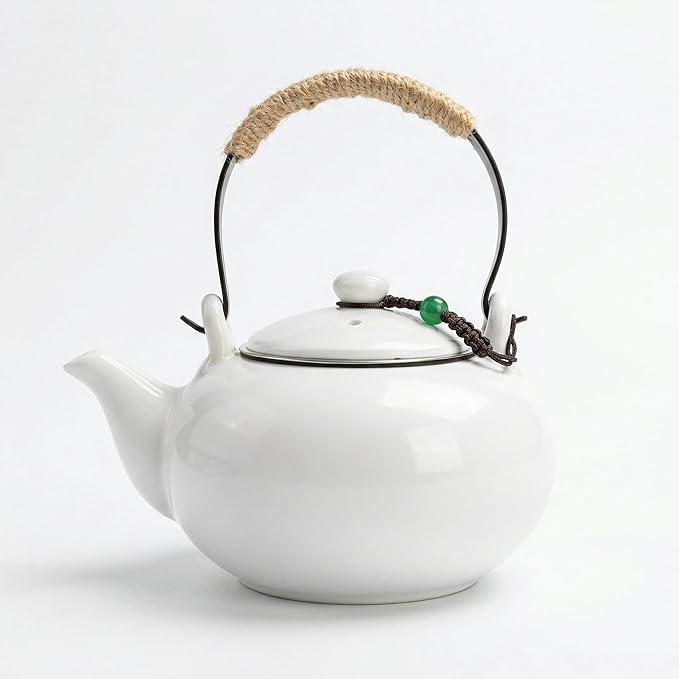 Japanese Ceramic Teapot with Infuser and Removable Stainless Steel Filter for Loose Tea 25 OZ/750ml for Office Home Men Women as Gift White