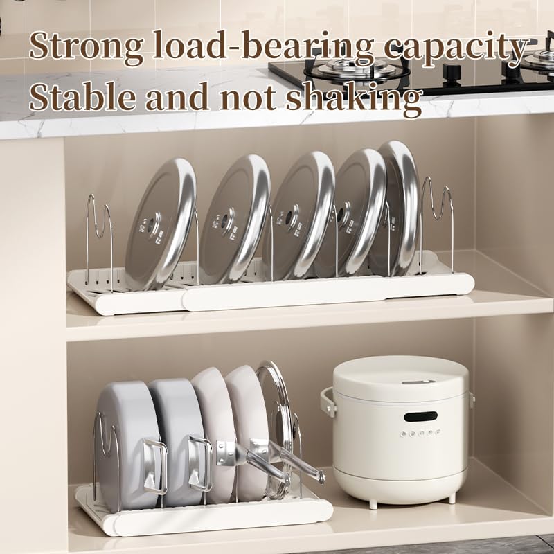 Pot Rack -Expandable Pan Organizer for Cabinet,Pot Lid Holder with 7 Adjustable Compartment for Kitchen Cabinet Cookware Baking Frying Rack,2Pack,Apricot