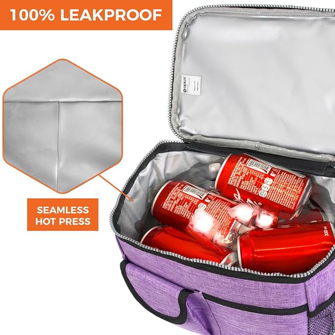 opux Insulated Lunch Bag for Men Women, Leakproof Heather Purple Lunch Box for Work, Portable Soft Lunch Cooler Bag with Shoulder Strap, Adult Lunchbox Lunch Pail for Kid Boy Girl School, 14 Can/8L