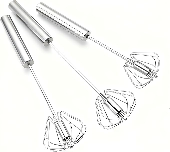 3Pcs Semi-Automatic Stainless Steel Egg Whisk, Hand-Operated Rotary Whisks, Multi-functional Stainless Steel Kitchen Mixing Tool, Manual Egg Whisk, Suitable for Mixing, Whipping and Stirring,11+12+13"