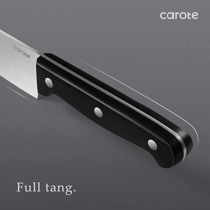 CAROTE 14 Pieces Knife Set with Block, Forged, High Carbon Stainless Steel Sharp Blade Block Knife Set, Dishwasher Safe Cutlery, Black