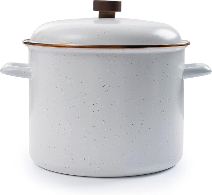 Barebones Enamel Stock Pot - Durable Enamel-Coated Steel Pot for Even Heating and Outdoor Cooking Of Soups, Stews and Chili (Eggshell)