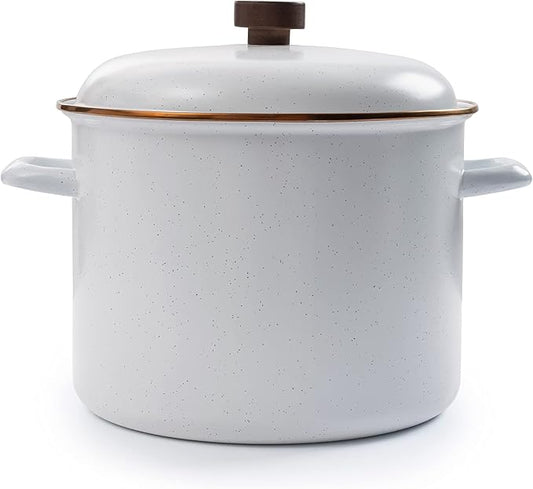 Barebones Enamel Stock Pot - Durable Enamel-Coated Steel Pot for Even Heating and Outdoor Cooking Of Soups, Stews and Chili (Eggshell)