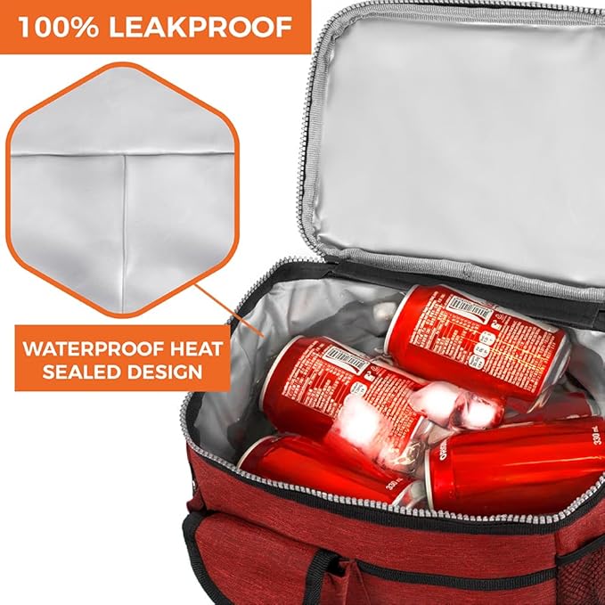 opux Insulated Lunch Bag for Men Women, Leakproof Heather Red Lunch Box for Work, Portable Soft Lunch Cooler Bag with Shoulder Strap, Adult Lunchbox Lunch Pail for Kid Boy Girl School, 18 Can/10L