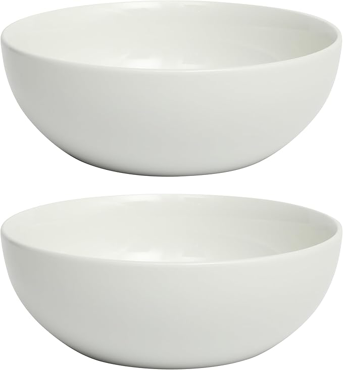 Gibson Home Great Essentials White Serving Bowls 2 Pack 100 OZ 10" Large Deep Ceramic Salad Bowl Set for Kitchen - Porcelain - Dishwasher and Microwave Safe