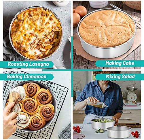 TeamFar 9 Inch Cake Pan, 9½” x 3” Stainless Steel Round Baking Pan Set of 2