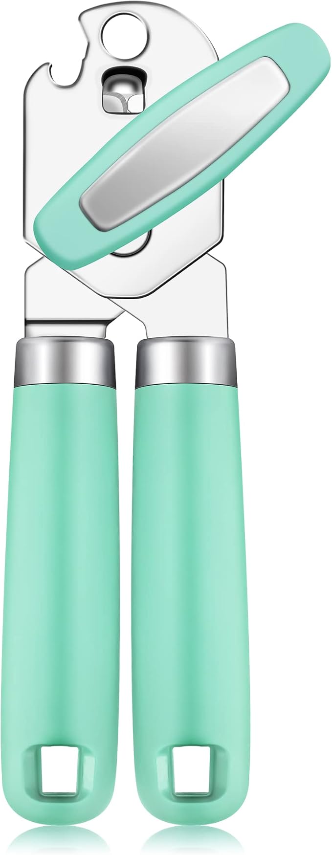 Rainspire Can Opener Manual Handheld Strong Manual Can Opener Smooth Edge Cut, Can Opener Heavy Duty, Comfortable Soft Handle, Built-in Bottle Opener, Mint Green