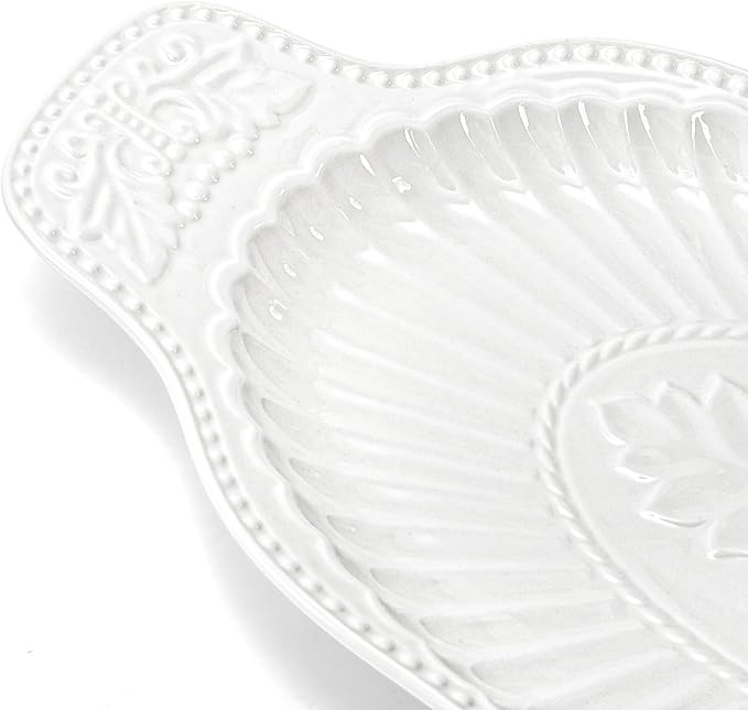Suwimut 2 Pack Porcelain Oval Serving Platters, 14 Inch Large Embossed White Serving Plates for Entertaining, Oven Safe Stackable Ceramic Dinner Tray for Fish, Meat, Appetizers, Fruits, Dessert