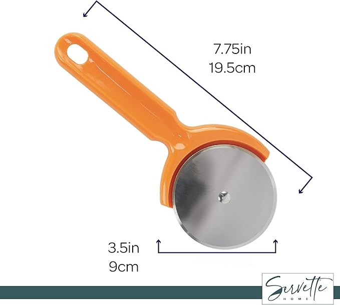Stainless Steel Pizza Cutter - 7.75 inch Slicer for Pizzas, Pockets and More -Orange Plastic Handle Pizza Cutter Wheel.