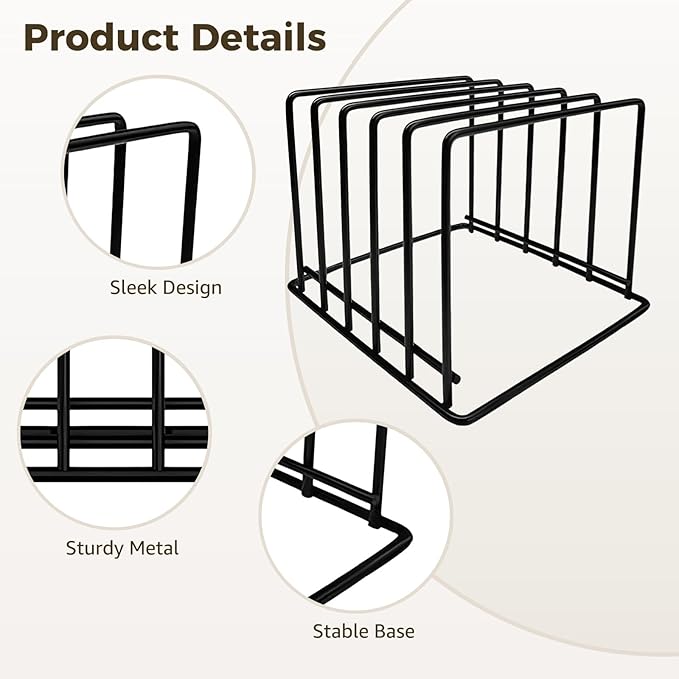 Homaisson Kitchen Pan Organizer Pot Rack 2 Pack,5-Slot Holder for Thin Pans Baking Trays and Cutting Boards for Kitchen Countertop Cabinet Storage