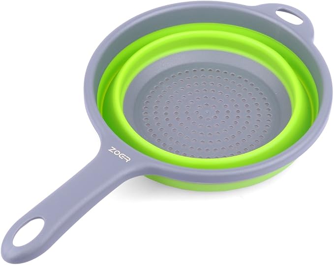 ZOER Kitchen Foldable Pasta Strainers,Collapsible Colanders with Handles,Space-Saver Folding Silicone Strainers Colander,Capacity of 2 quart (Green)