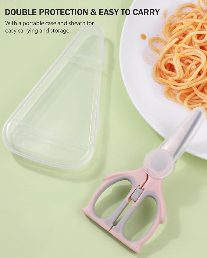 Baby Food Scissors Kicthen Shears,Portable Healthy Cute Kids Scissors Stainless Steel Scissors with Safety Lock and Storage Case - Ideal for Cutting Meat, Chicken, Vegetables, and Fruits (2Pack)