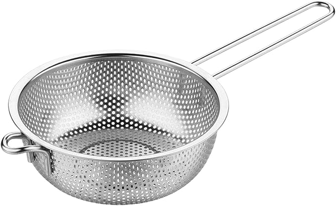 Stainless Steel Colander with Handle, Fine Mesh Strainer Kitchen Food Strainer, Large Metal Colander Great for Pasta, Noodles, Vegetables and Fruits(COLOR:silver)