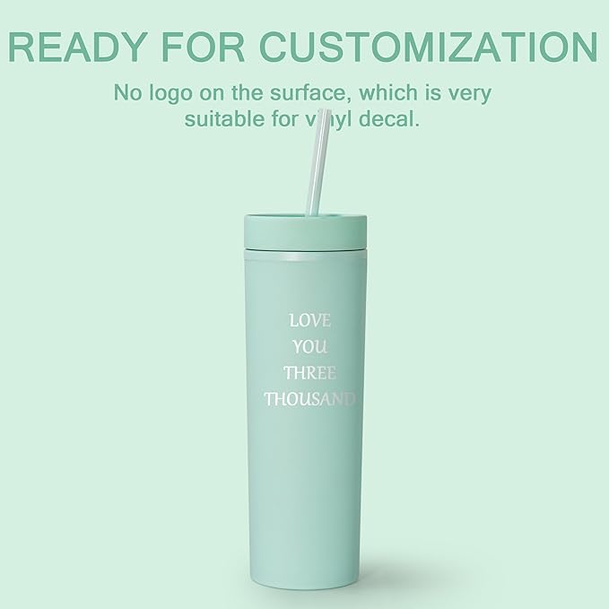 sweet grain Skinny Tumblers with Lids and Straws(6 Pack) - 16oz Matte Pastel Colored Skinny Acrylic Tumblers, Double Wall Plastic Tall Skinny Tumblers Bulk for Cold Hot Drinks - Mint Green