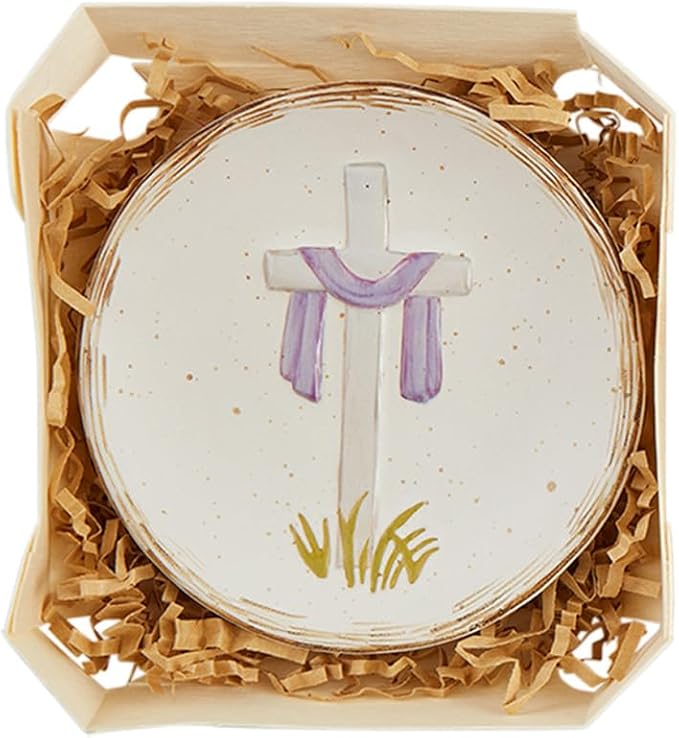 Mud Pie White Cross Boxed Trinket Dish; 4 1/2" dia