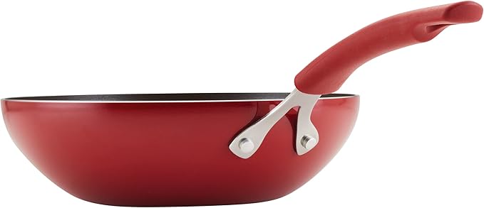 Rachael Ray Cook + Create Nonstick Stir Fry Pan/Wok, 10.5 Inch, Red
